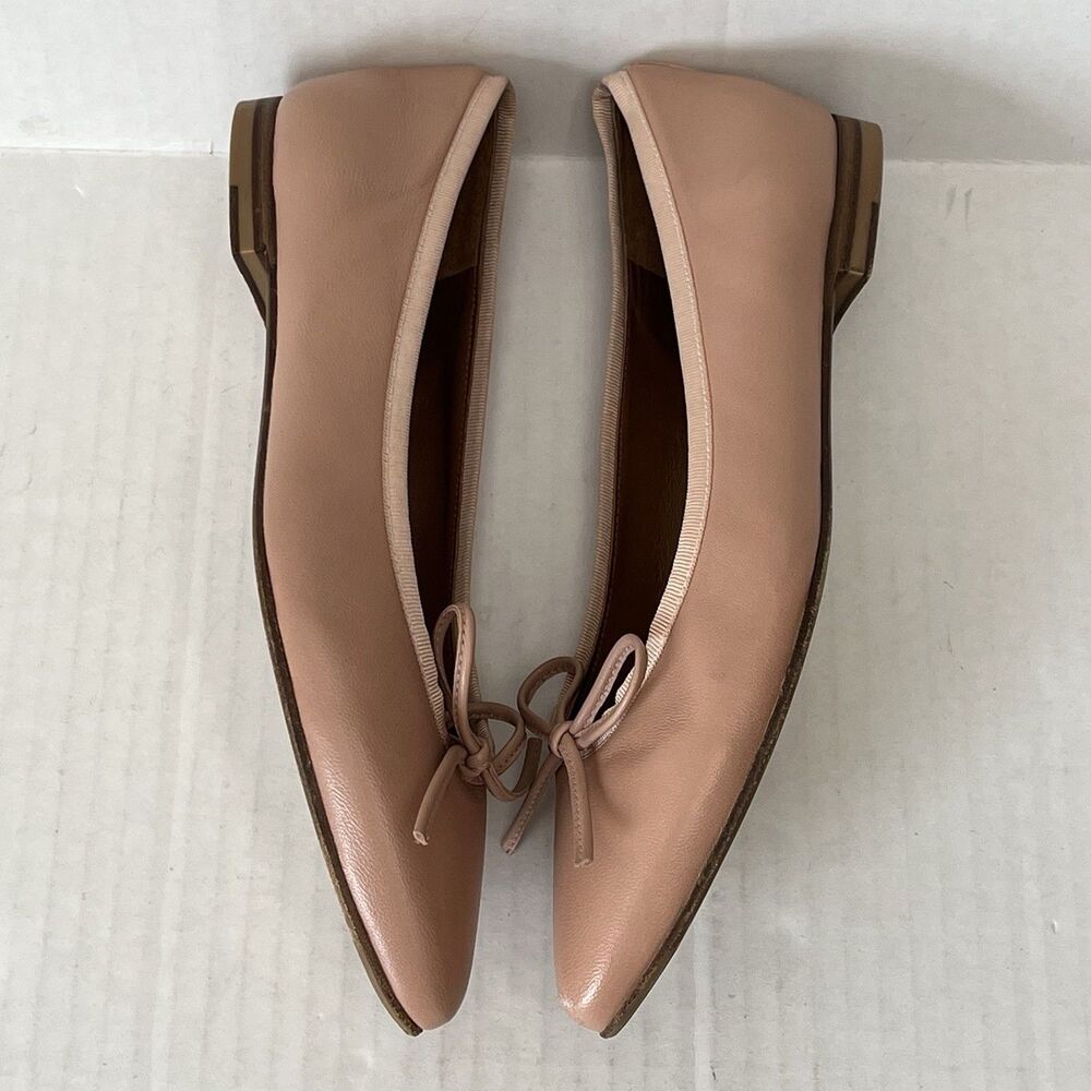 Margaux The Pointe Nude Leather Pointed Toe Ballet Flats Bow Preppy EU 36.5 US 6 - Picture 5 of 16